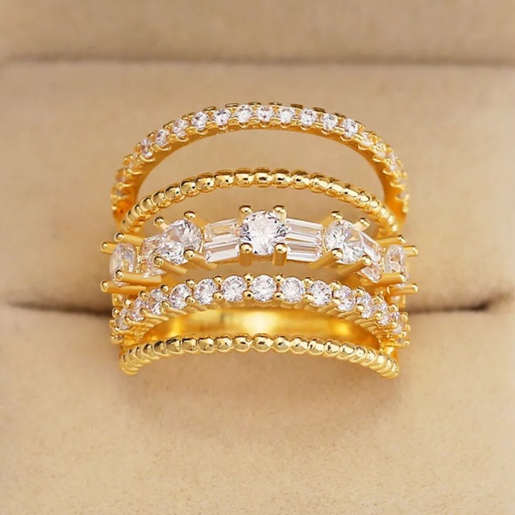 18K YELLOW GOLD DIAMOND 925 STERLING SILVER RING - Picture 3 of 4